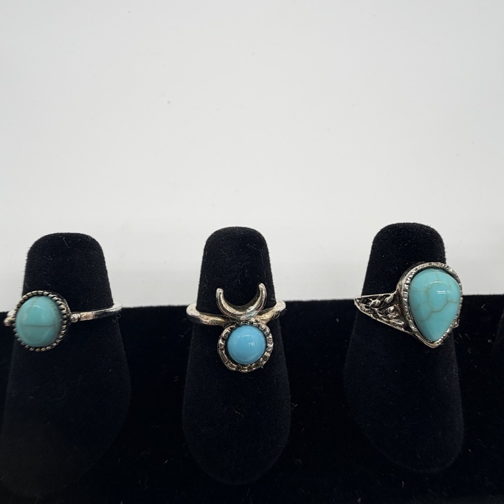 Vintage Southwestern Silver Turquoise Rings Size 4 & 1 Size 6 Costume Jewelry